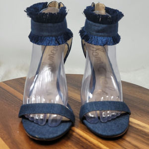 Sam Edelman Anabeth Blue Jean Fringe 4.5" Heels Women 8.5